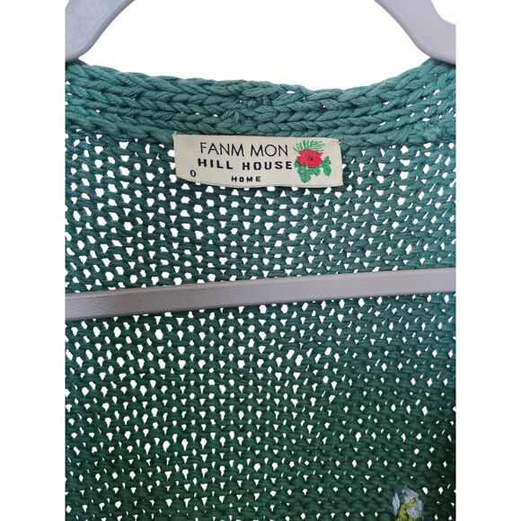 Fanm Mon x Hill House Winter Bloom Blue Rose Cardigan Sweater Green Size 0 XS Sm - Picture 4 of 6